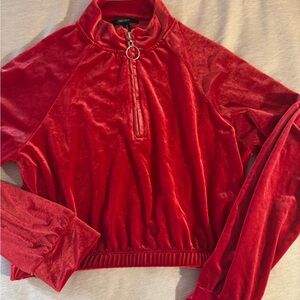 Forever 21 Red Velvet Zip-Up Long Sleeve